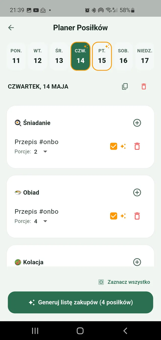 Kuchnia bez stresu: drugi ekran aplikacji