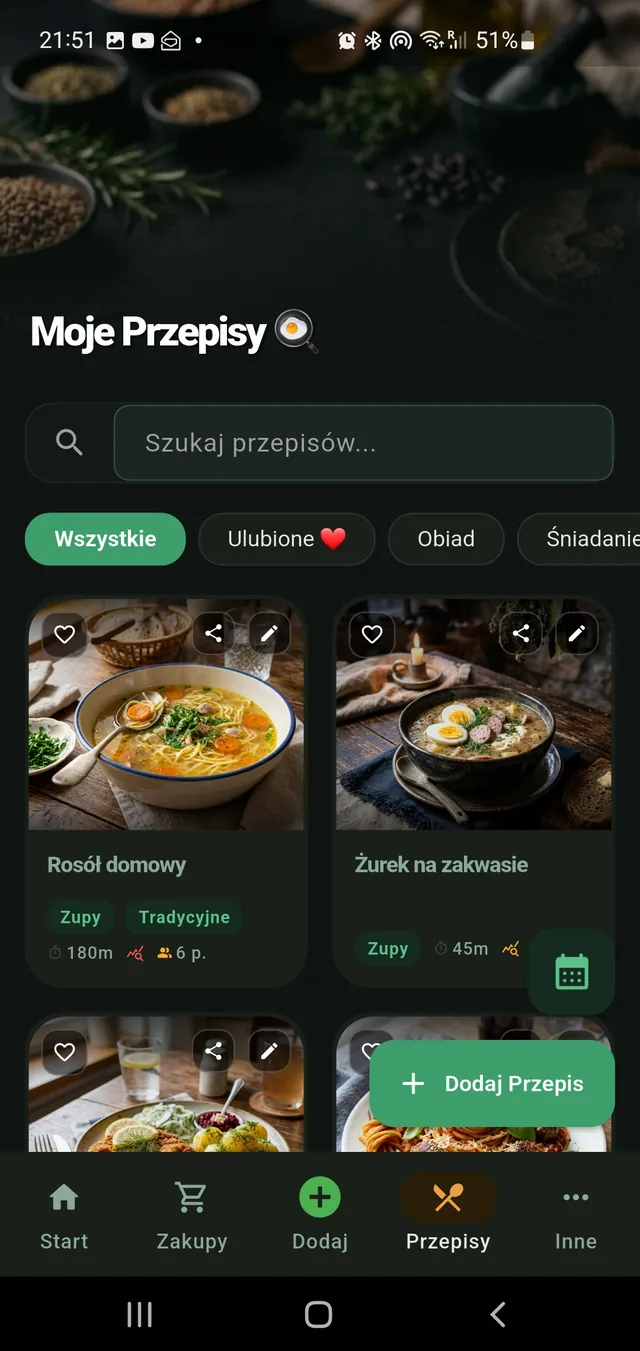 Kuchnia bez stresu: ekran aplikacji