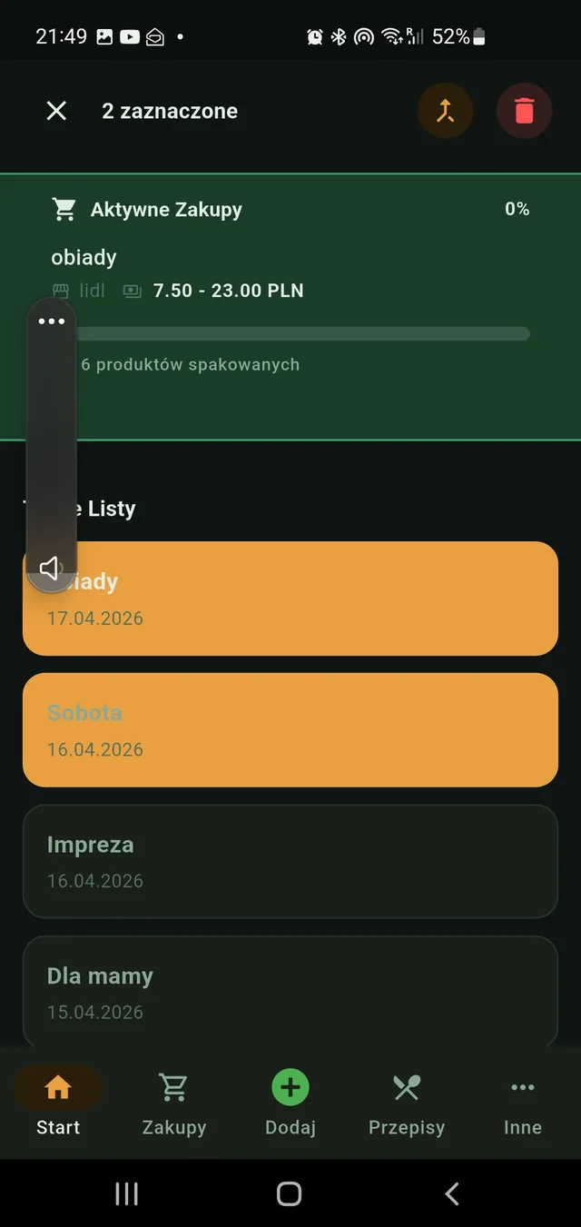 Listy zakupowe: drugi ekran aplikacji